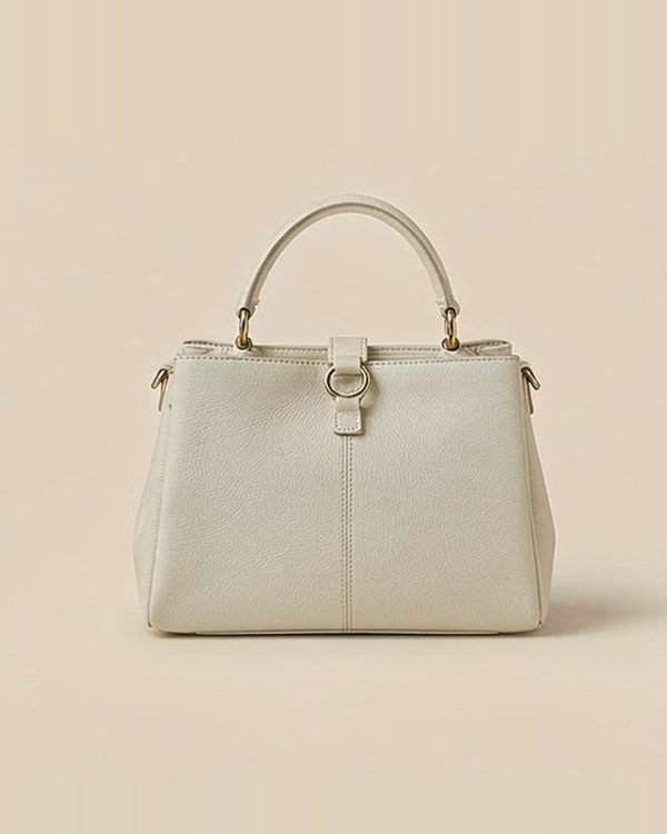Cream Leather Top Handle Bag