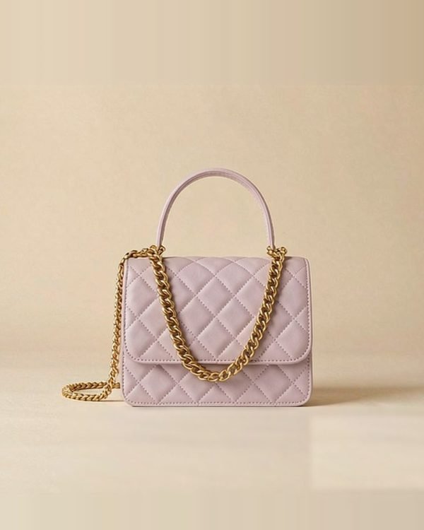 Lavender Quilted Mini Bag With Chain