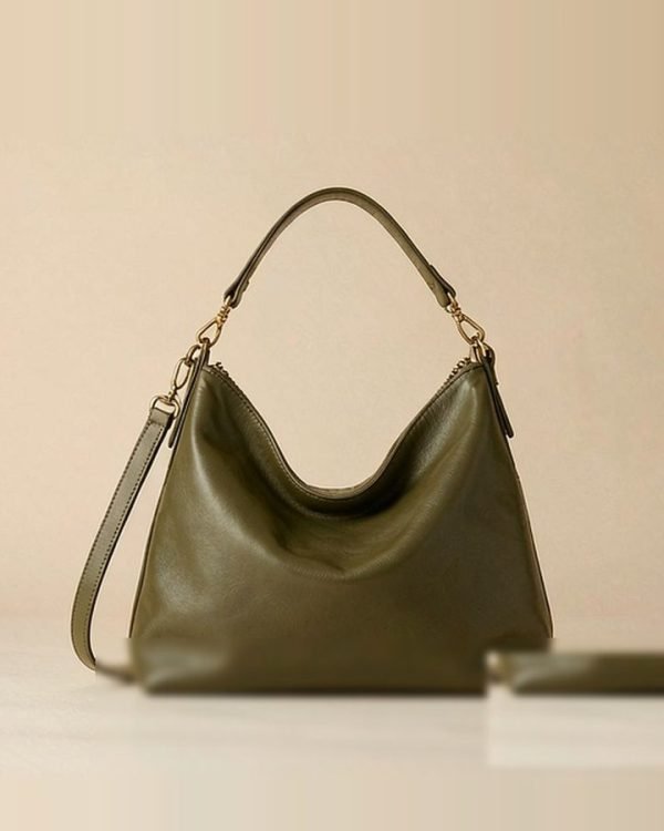 Olive Leather Hobo Shoulder Bag